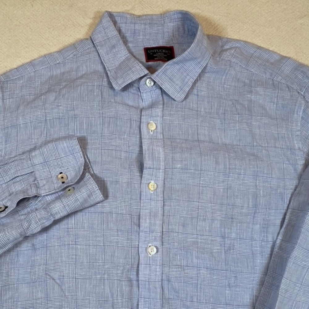 UNTUCKit Mens Blue Linen Wrinkle Resistant Long Sleeve Shirt Size Large